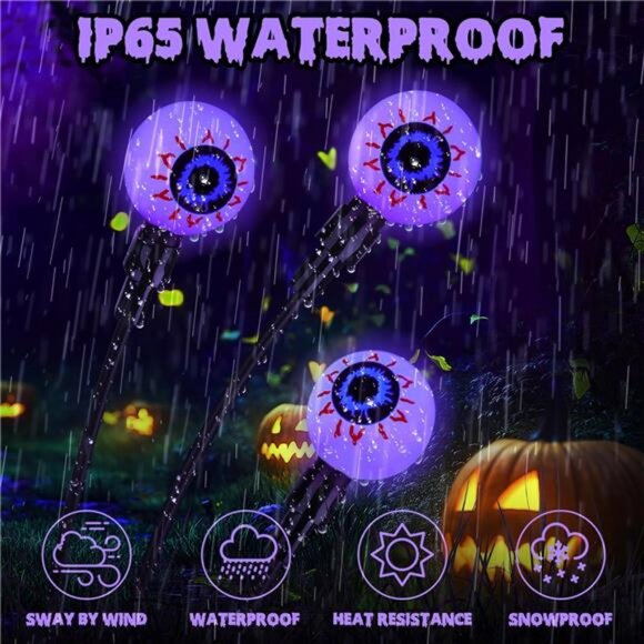 2 Pack 12 LED Solar Eyeball Lights, Halloween Decorations Firefly - Picture 6 of 8